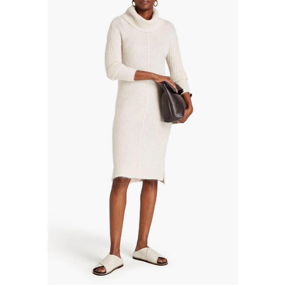 NEW LUISA CERANO brushed alpaca-blend turtleneck dress in white